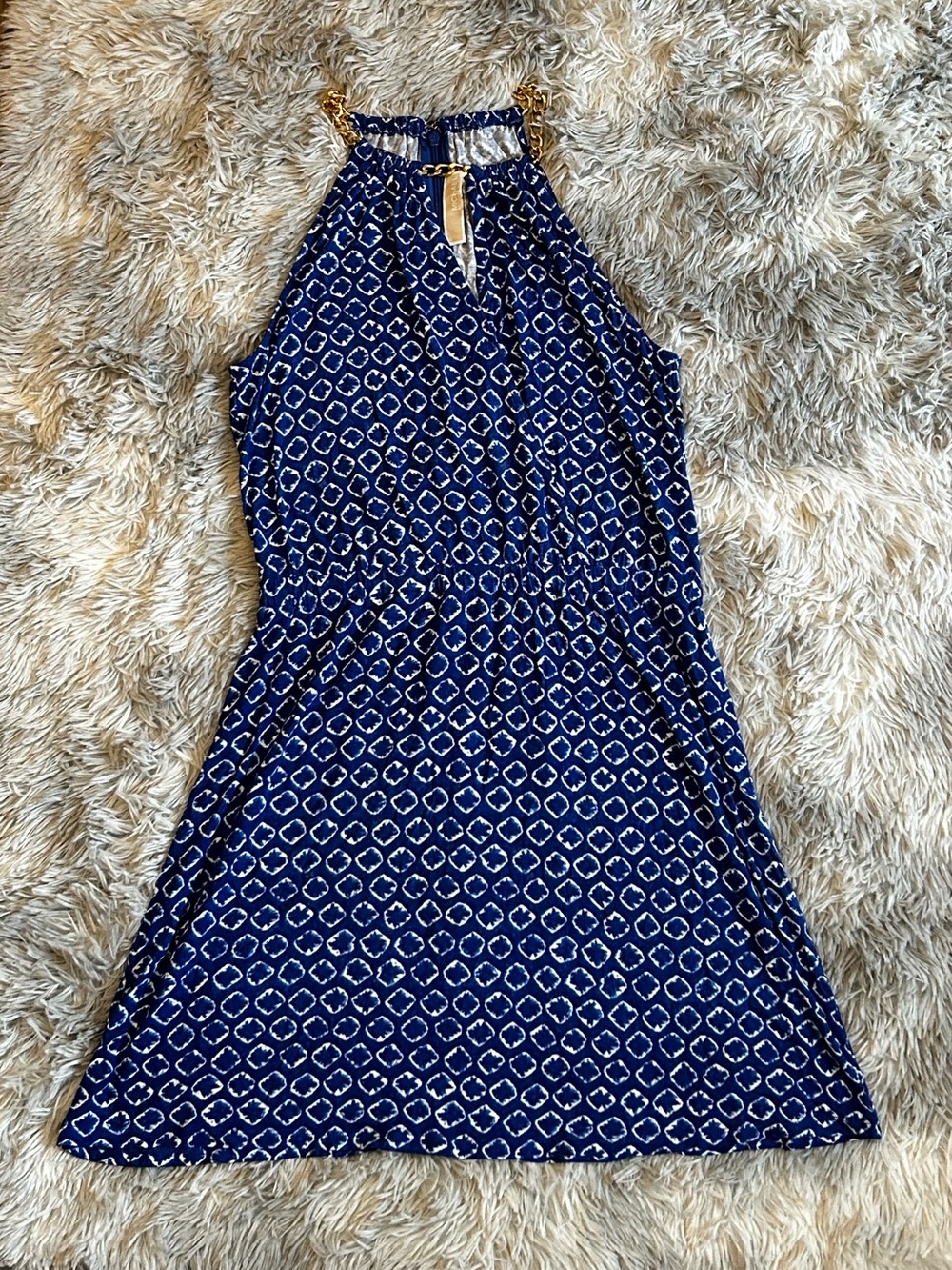 Michael Kors Blue Patterned Halter Dress